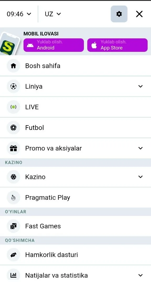 SpinBetter yuklab olish — Android uchun APK va mobil ilova ekrani