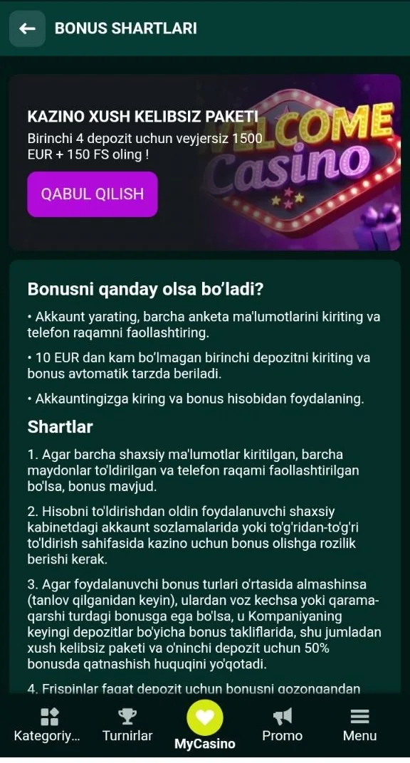 SpinBetter xush kelibsiz bonusi — toʻrt bosqichli start paketi